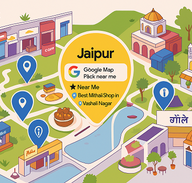 Jaipur city map showing local businesses ranking in Google Map Pack with pins, reviews, and “near me” search highlights for 2025.